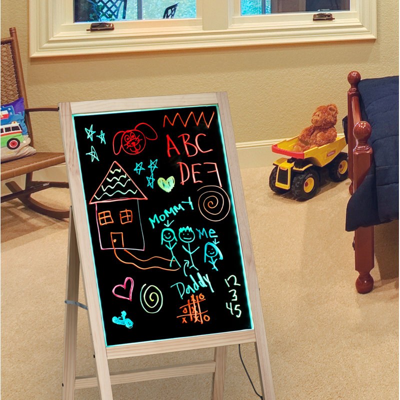 Ebern Designs LED Illuminated Wooden Free Standing Dry Erase Board